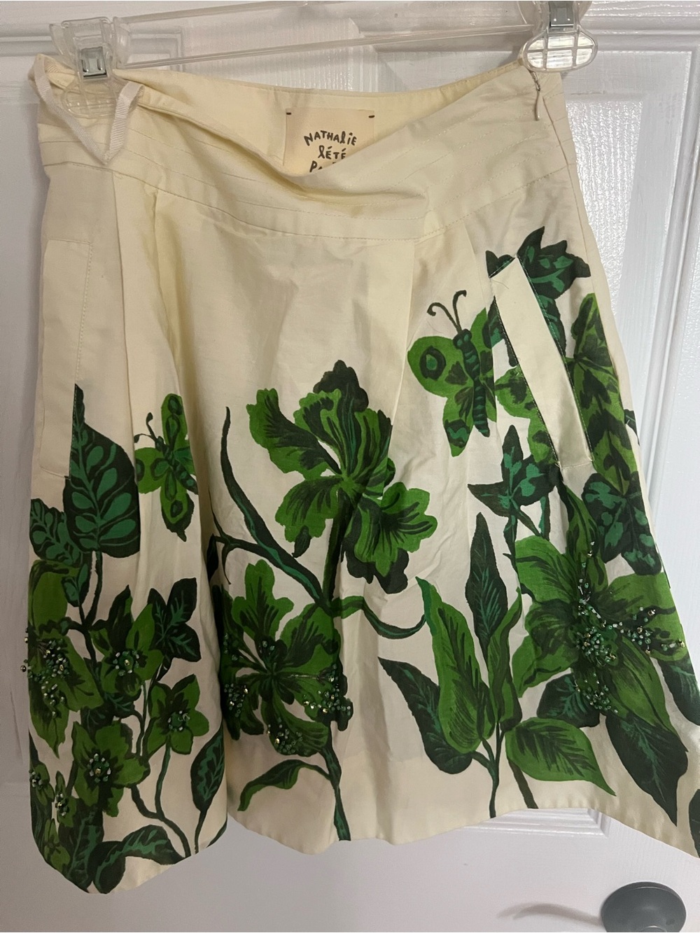 Nathalie l’été Paris /Anthropologie Cream Skirt with Green Botanical Print